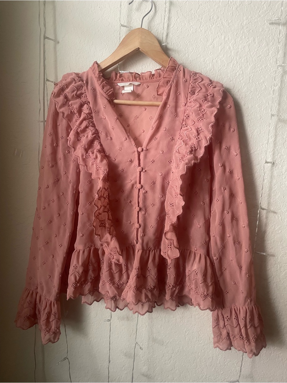Women's Pink Ruffled Eyelet Blouse